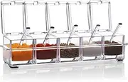 Clear Seasoning Box, 5 Pieces Clear Seasoning Storage Container for Spice Salt Sugar Cruet,Condiment Jars with Spoons