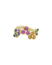 14K Diamond .06 ct. & 1.62 ct. Multi Color Sapphire Flower Cluster Ring
