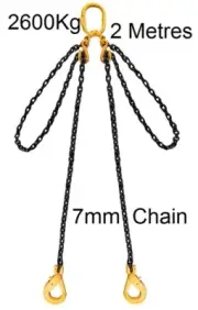 2600Kg 2m 2 Leg 7mm Chain Crane Rigging Lifting Sling Clevis Safety Lock Hook