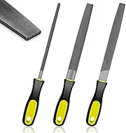 Metal File Set Diamond 3-Piece 200 mm Including Flat/Half Round/Round Files, Metal File with Rubber Handle for Wood Metal and Woodworking Tiles, Ceramic, Glass, Stone and More