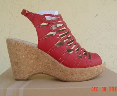 NEW JBU JAMBU RED LEATHER WEDGE PLATFORM SANDALS SIZE 8 M $95