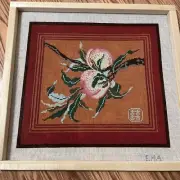 Med Hand Painted Vintage Needlepoint Canvas Peaches E14A