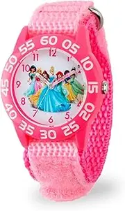 [Disney] Princess Kids' Toddler Watch, Plastic Time Teacher Analog Quartz Nylon Strap, Lt pink Dk Pink, Multi Princess