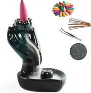 Artworld Turquoise Green Ceramic Backflow Incense Holder, Incwnse Burner with 120 Cones, Waterfall Backflow Incense Holder, Aromatherapy Ornament Zen Decor Home Decor Room Decor