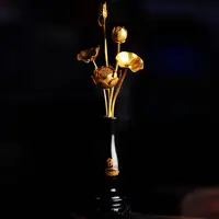 在飛比找樂天市場購物網優惠-家居佛堂日式花器擺件鎏金蓮花供佛花瓶凈瓶寶瓶荷花瓶中號