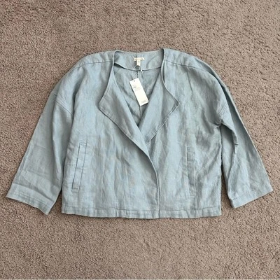 Eileen Fisher Dawn Heavy Organic Linen Double Breasted Jacket Womens L