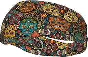 [CADREWY] Sugar and Skulls Style Print Stylish Sports Sweatband Stretchy Breathable and Moisture Wicking Headband for Gym