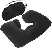 ANDRESLAD 1 Set Inflatable Travel Neck Pillow Shaped Airplane Pillow with Eye Mask for Noise Isolation Light Blocking During Long Journeys Elegant Travel Accessory