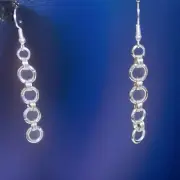 Ladies Silver Linked Circles Rolo Chain 2-Inch Long Hook Earrings