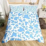 Feelyou Cow Print Duvet Cover Twin Size Kids Blue White Comforter Cover Set for Boys Girls Teens Cartoon Milk Cow Bedding Set Breathable Animal Bedspread Cover Farmhouse Quilt Cover