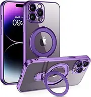 [GUAGUA] Magnetic for iPhone 14 Pro Max Case with Kickstand, [Compatible with MagSafe] Phone Case Camera Protection Anti-Slip Sturdy Stand Anti-Yellowing Matte Back Cover,Purple