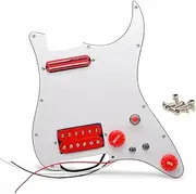 SHENGSUI White 3 Ply 11-Hole SH Alnicov Prewired Loaded Pickguard with 1 Mini Red Humbucker Pickups Set for FD Squier Strat Electric Guitar