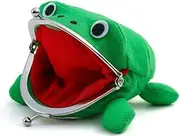[AIMALL] Green Plush Frog Coin Purse - Soft Zippered Wallet for Kids and Adults, Durable and Portable for Coins, Cash, and Trinkets
