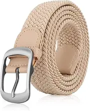 [JASGOOD] Mens Belt-Elastic Braided Stretch Belt with Covered Leather Buckle for Jeans Woven Trouser Belts for Men and Women