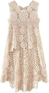 [PUWEI] Women's Hollow Out Hi-Low Tank Top Floral Crochet Swimsuit Bikini Cover Up