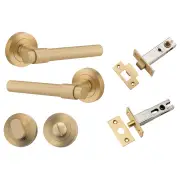 Helsinki Lever Round Rose Privacy Kit w Separate Privacy Turn Brushed Brass