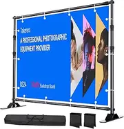 Takerers 10x8ft Adjustable Backdrop Banner, Extra Thick Heavy Duty Aluminum Alloy Background Stand Kit with Carry Bag & Sand Bags, Photography Frame Stand for Trade Show Photo Booth Parties