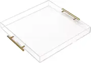 18×18 Inches Large Clear Acrylic Serving Tray with Handles Spill Proof Trays for