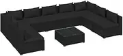 vidaXL 10 Piece Outdoor Lounge Set: Water-Resistant and Lightweight Poly Rattan in Black, Comes with Comfortable Cushions and Modular Design