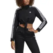 adidas Originals Women'S Knotted Tie Front Cropped Track Top Black Jacket XS S M