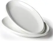 RRMMAN 10.5" Large Serving Platters, Oval Serving Plates，White Oval Turkey Platters for Party, Wedding, Entertaining, Ceramic Serving Trays and Platters for Serving Food Appetizers Meat, Set of 2