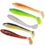 50Pcs Paddle Tail Swim Baits, Durable Soft Plastic Swimbait Paddle Tail Swimbait Soft Fishing Lures,Bass Trout Walleye Crappie Fishing Bait for Saltwater/Freshwater