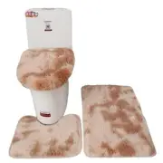 Thicken 3 Piece Bathroom Rug SetU-Shaped Contour Rug, Mat and Toilet Dark Camel