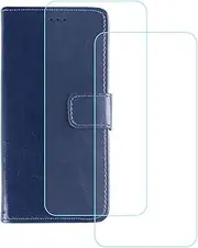 LCEHTOGYE Cover for Motorola Edge 40 + 2 Slice HD Tempered Glass,Shell PU BracketBumper Protective Back Case - Anti-Scratch Screen Protector for Motorola Edge 40-YSFM - Sblue