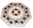 14" Semi Precious Stones Inlay Handicraft Work Marble Side Table Top