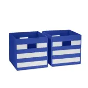 2 Piece Folding Storage Bins Blue With White Stripes