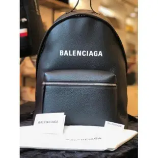 Balenciaga 巴黎世家白Logo 黑色牛皮 後背包