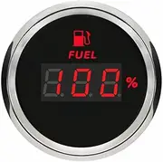 ELING 2'' Fuel Level Gauge 0-190ohm Signal Universal Meter with Red Backlight 9-32V for Cars Boats (0-190ohm Digital, Black+Stainless Steel)