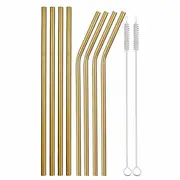 10 Pcs Metal Straws Stainless Steel Drinking Straw Straight Bent Brush Reusable