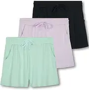 [Real Essentials] 3 Pack: Girl's Lounge Soft Comfy Shorts with Drawstring - Yoga Athletic Sweat Shorts with Pockets