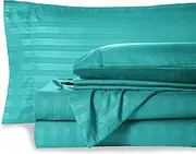 Mocassi Queen Stripe Sheet Set - Luxury Hotel 1800 Premier Bedding Sheets & Pillowcases - Ultra Soft Breathable & Cooling Bed Sheets - Wrinkle Resistant - 6 Piece Set - Queen, Teal