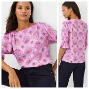 NWT Ann Taylor tile print mixed floral media ruffle top size large