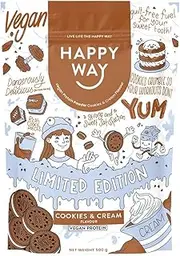 HAPPY WAY Cookies & Cream Vegan Protein Powder - 500g | Sweet Nostalgic Cookies & Cream Flavour | Supports Toning & Muscle Recovery | Ideal for Shakes, Smoothies & Healthy Recipes