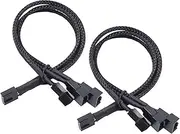 Tunghey 2Pack 1 to 3 Way PC Fan Splitter Cable, 4pin PWM Adapter, Sleeved Braided Computer Extension Cable Converter, 27CM (1to3)