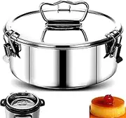 Flan Mold 304 Stainless Steel Flan Pan Mold with Lid and Handle 1.5QT Capacity Flanera Flan Maker Round Cake Baking Flan Maker for Chocolate Cake Cupcake