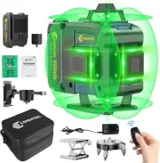 Cross Line Laser, 4 x 360° Green Self-Levelling Laser Spirit Level, 16 Line Self