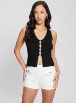 GUESS Women's Eco Black Alphabet Charm Meghen Knit Top Size: Medium, Viscose Rayon