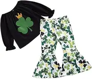 [WOFASHPURET] Girls Shamrock Clothing Set Shirt Pants Children's Women's Yoga Tops Comfortable Cotton Warm Spring Autumn Round Neck Elastic Cuffs Elastic Suit Breathable Soft 110cm