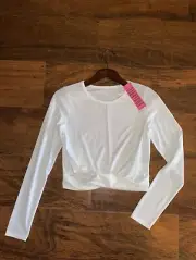 Lilly Pulitzer SMALL Solid White GREER TOP LONG SLEEVE Luxletic Crop Twist NWT
