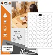 GO Pack 5-Sheets A4 White 30mm Round Labels, 48 Labels per Sheet, Self-Adhesive, Inkjet & Laser Compatible