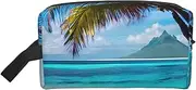 [FSCEV] Tahiti Beach Storage Bag Toiletry Bag Travel Bag Cute Cosmetic Bag Makeup Accessories, White, One Size
