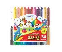 在飛比找Yahoo!奇摩拍賣優惠-『粗款12色』【韓國AMOS 韓文版】旋轉式蠟筆 筆筒含筆套
