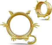 [COOEAR] Screw Back Ear Tunnel and Plug, Double Flared Gauges for Earrings, 1 Pair Cat Design Piercing Expander Stretchers