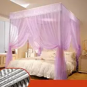 Canopy Bed Frame Post 4 Corner Bed Canopy Post Frame Net Bed Netting Canopy Frame Stainless Steel Canopy Bed Frame with Curtains,Purple,Queen S