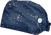 [WOSHJIUK] Working Hat 2 Pack Scrub Caps for Women,Sky Constellation,Tie Back Cap Adjustable Scrub Hat