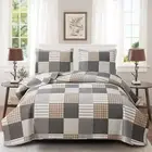 Brown Black Plaid Bedding Sets 3 Pcs Twin Size Quilt Bedspread Checked Patchwork